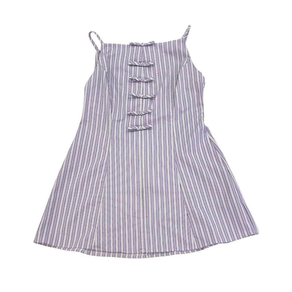 Anthropologie Exquise Freedom Mini Dress High Neck Sz MP Petite Lavender Striped